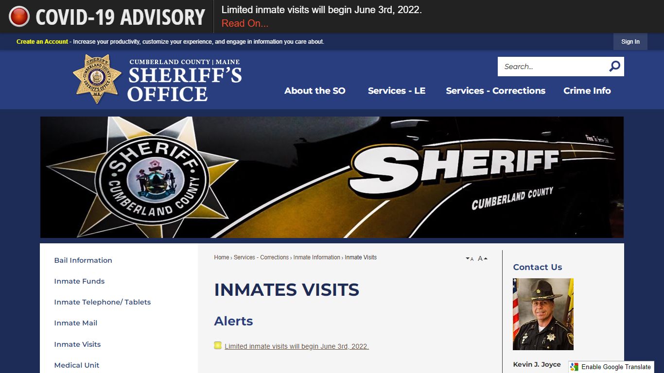 Inmates Visits | Cumberland County Sheriff - Official Website
